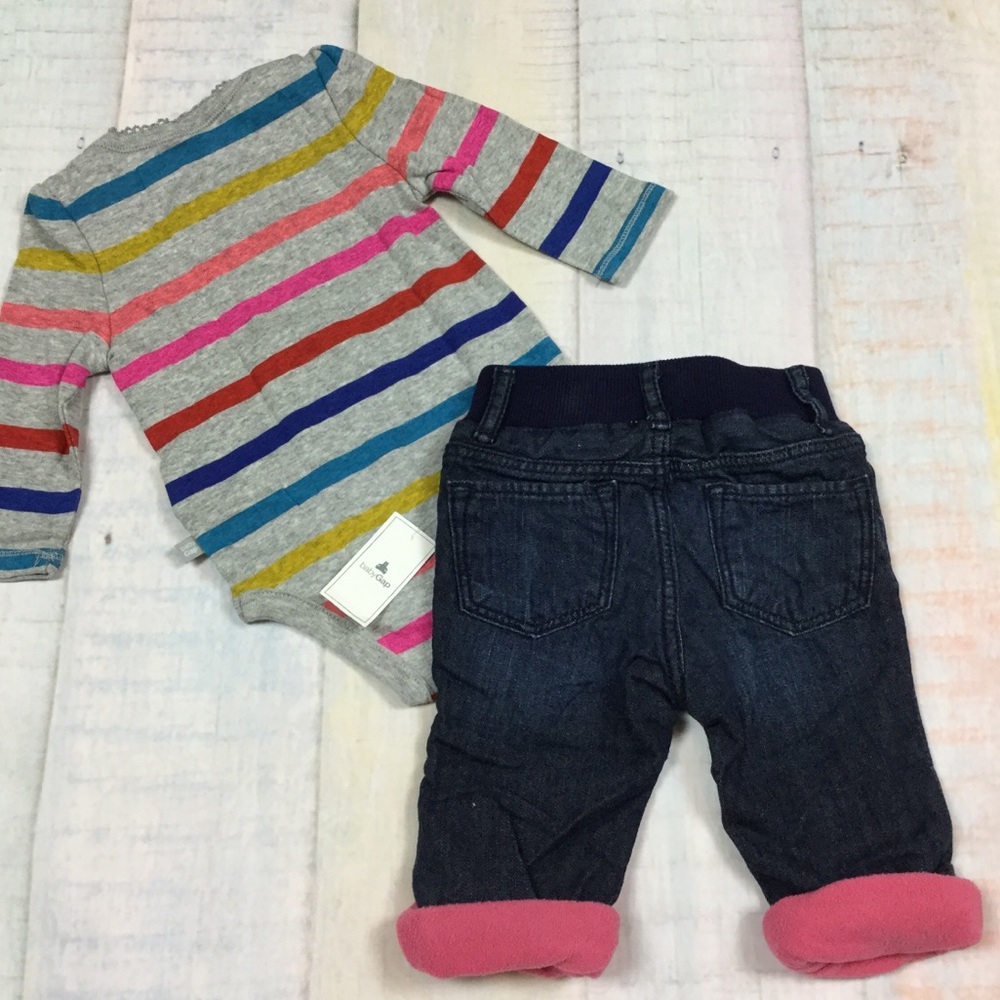 Baby Gap Girls Striped Shirt & Fleece Lined Jeans - Picture 4 of 4